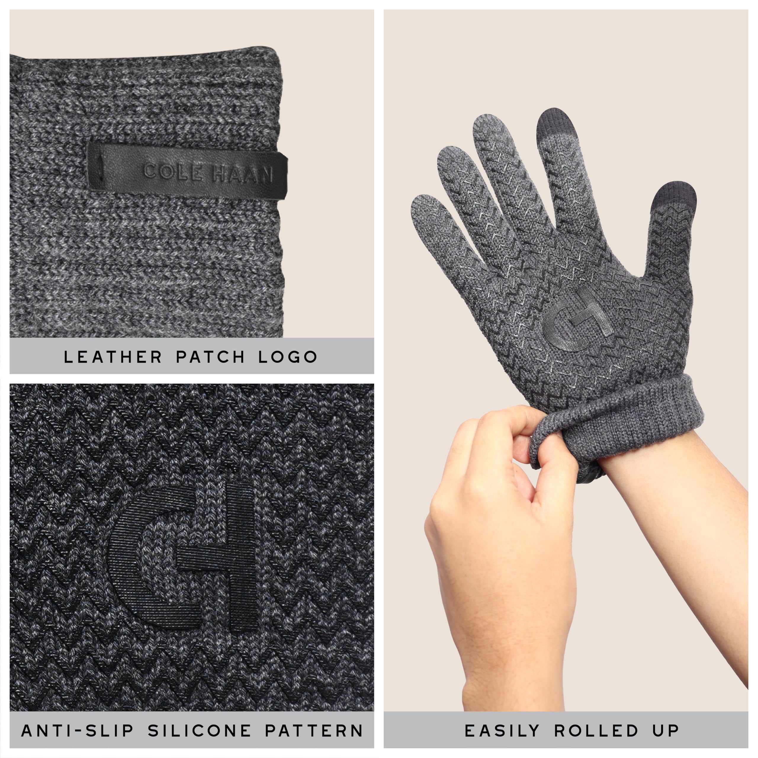 Cole Haan Guantes de punto para hombre, guantes de invierno cálidos y térmicos, compatibles con pantalla táctil, guantes suaves y elásticos para clima frío