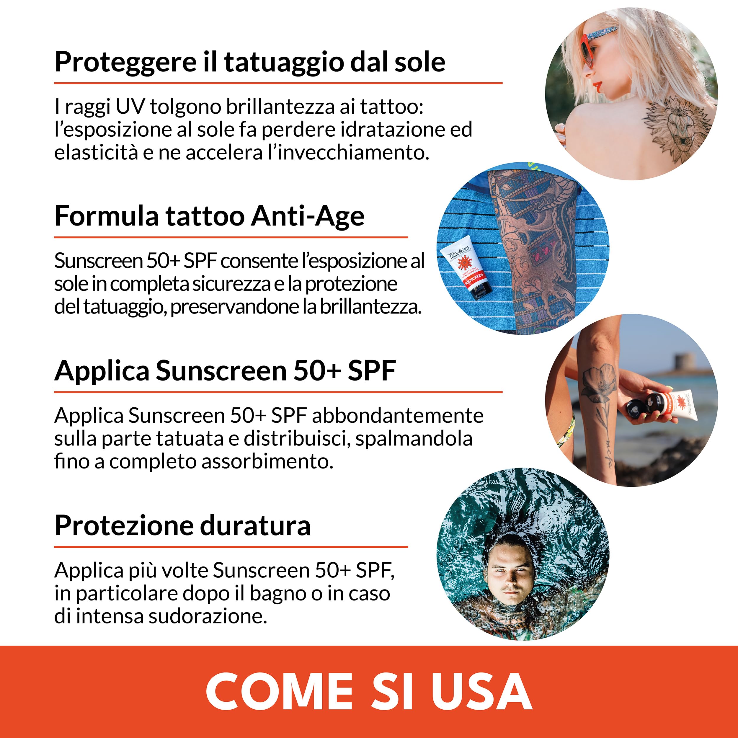 Tattoolicious SUNSCREEN 50+ SPF 75 ml – Protezione Solare | UVA/UVB Anti-Sbiadimento per Tatuaggi | Con Ingredienti Naturali e Principi Attivi Bio, Vegan, Cruelty Free, Derma Tested | Made in Italy