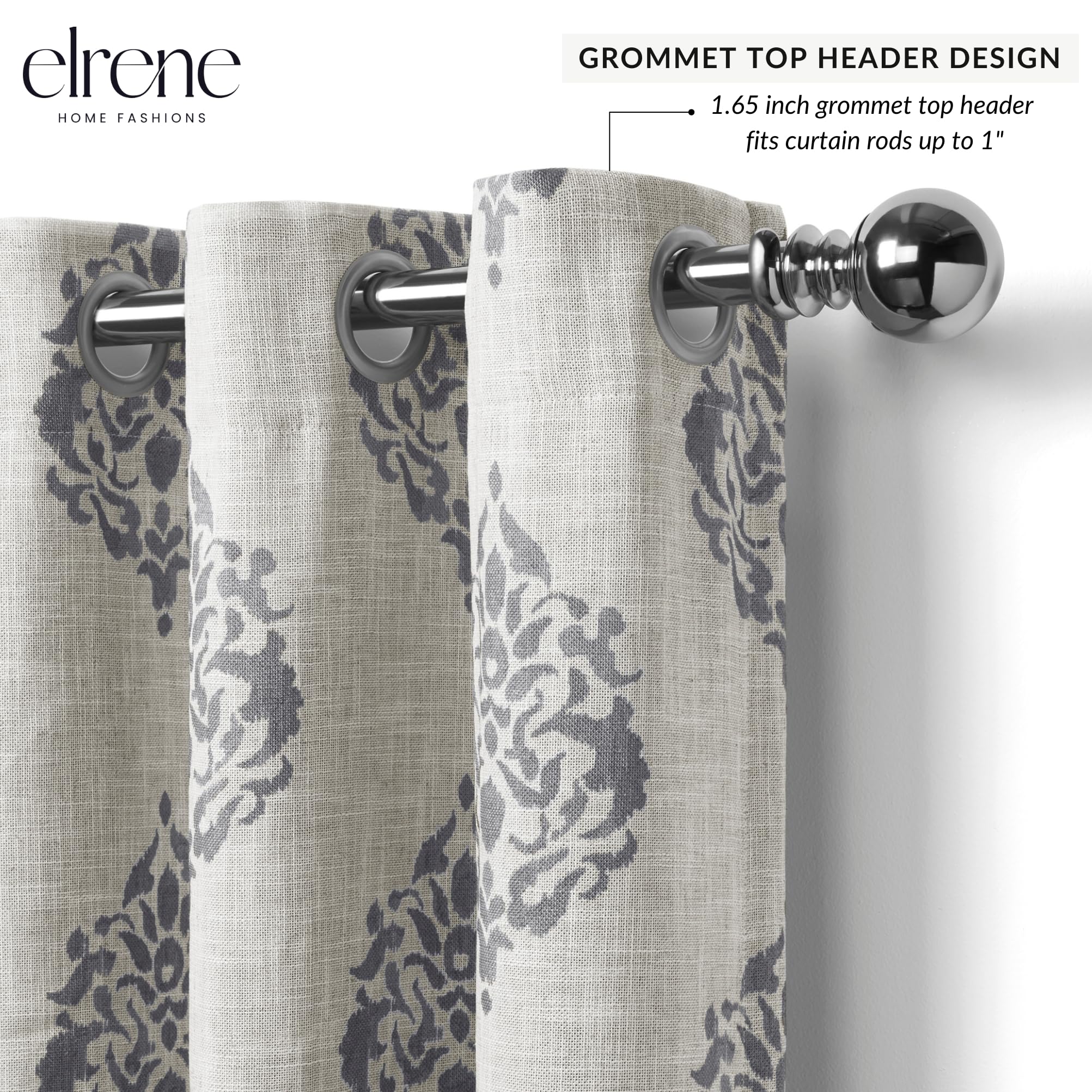 Elrene Home Fashions Navara Medallion Room Darkening Window Curtain Panel, 52" x 95" (1, Gray, Grey, W 52" x L 95" (1 Panels) - Image 2