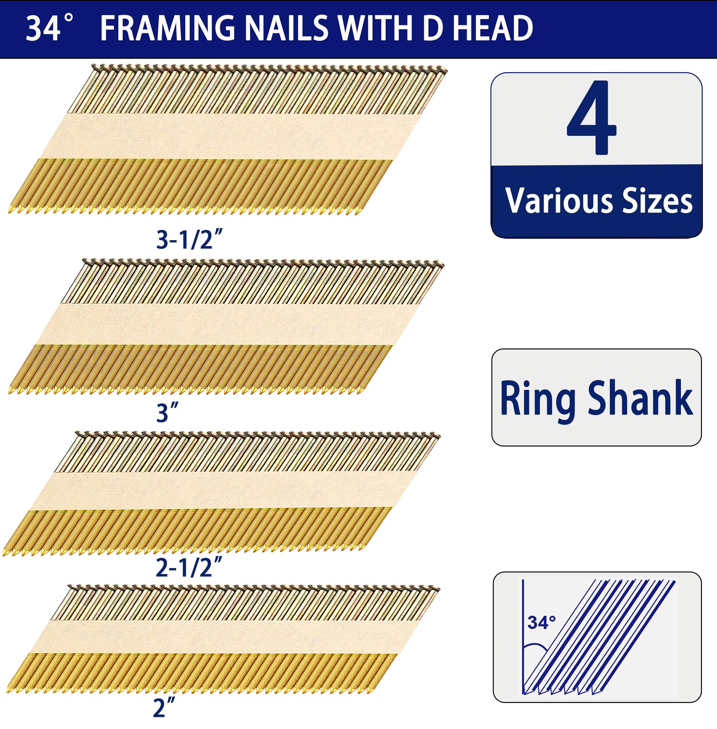 HW HAMWOO Framing Nails - 960 Pcs -2 HW HAMWOO Framing Nails - 960 Pcs -2