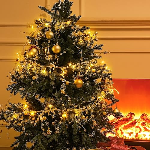 Miniatura 6 de Guirnalda de alambre con cuentas de Navidad, guirnalda de gemas con purpurina con luz, 8 funciones y temporizador, alambre de cristal acrílico para