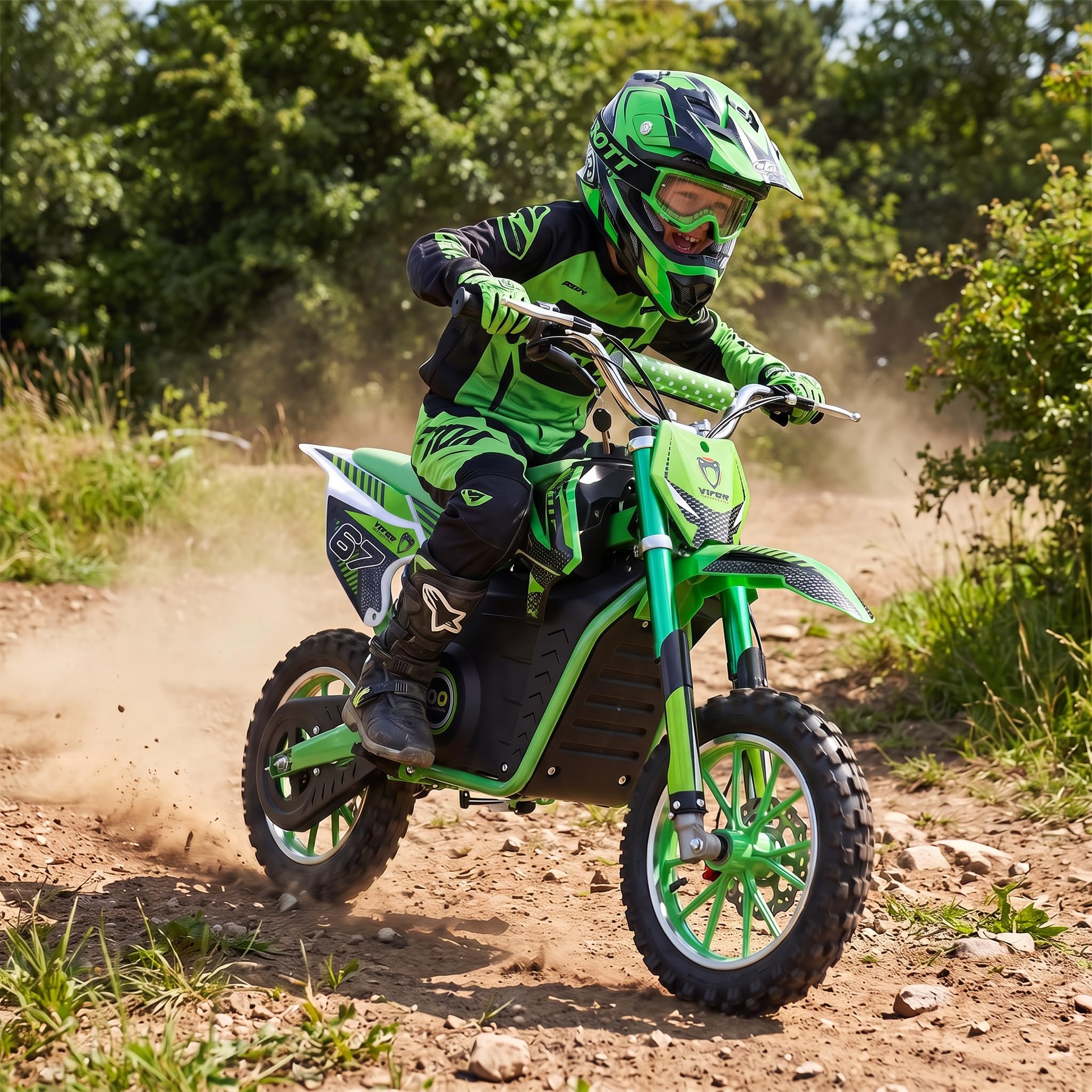 Actionbikes Motors Kinder Elektro Crossbike Viper (Grün) | 𝟭𝟬𝟬𝟬 Watt Motor bis 𝟐𝟒 km/h | Motorrad | Pocket Bike | Dirt Bike | Pocketbike