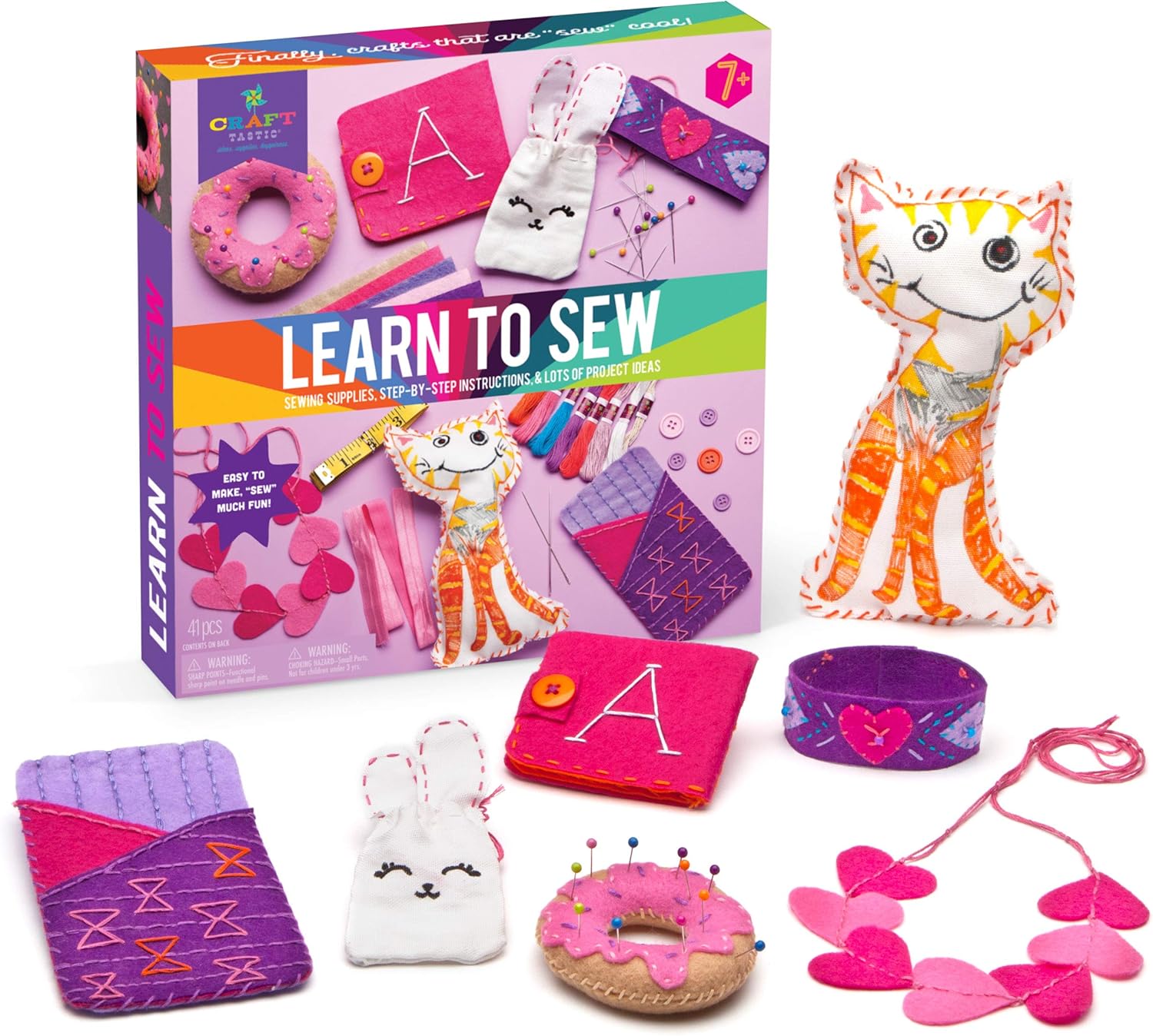 Craft-tastic – Learn to Sew Kit – Craft Kit Includes 7 Fun Projects, 34 Page Instruction Book, and Reusable Materials to Teach Basic Sewing Stitches, Embroidery & More : Everything Else
