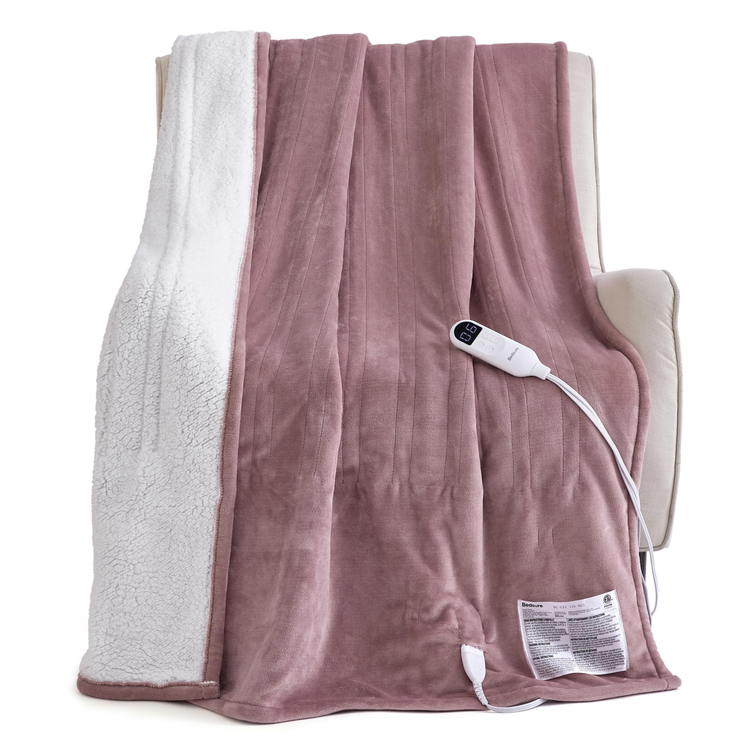 Bedsure Heated Blanket Throw XL, Soft Electric Blanket with Preheat, Pink