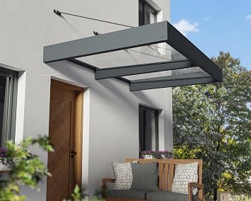Palram-Canopia Sophia XL Awning, 6 Ft. x 5 Ft., Gray/Clear | 2000 Model, DIY Kit for Door & Windows, UV Protected Polycarbonate, Protects from Sun, Rain, Snow, Outdoor Exterior Coverage