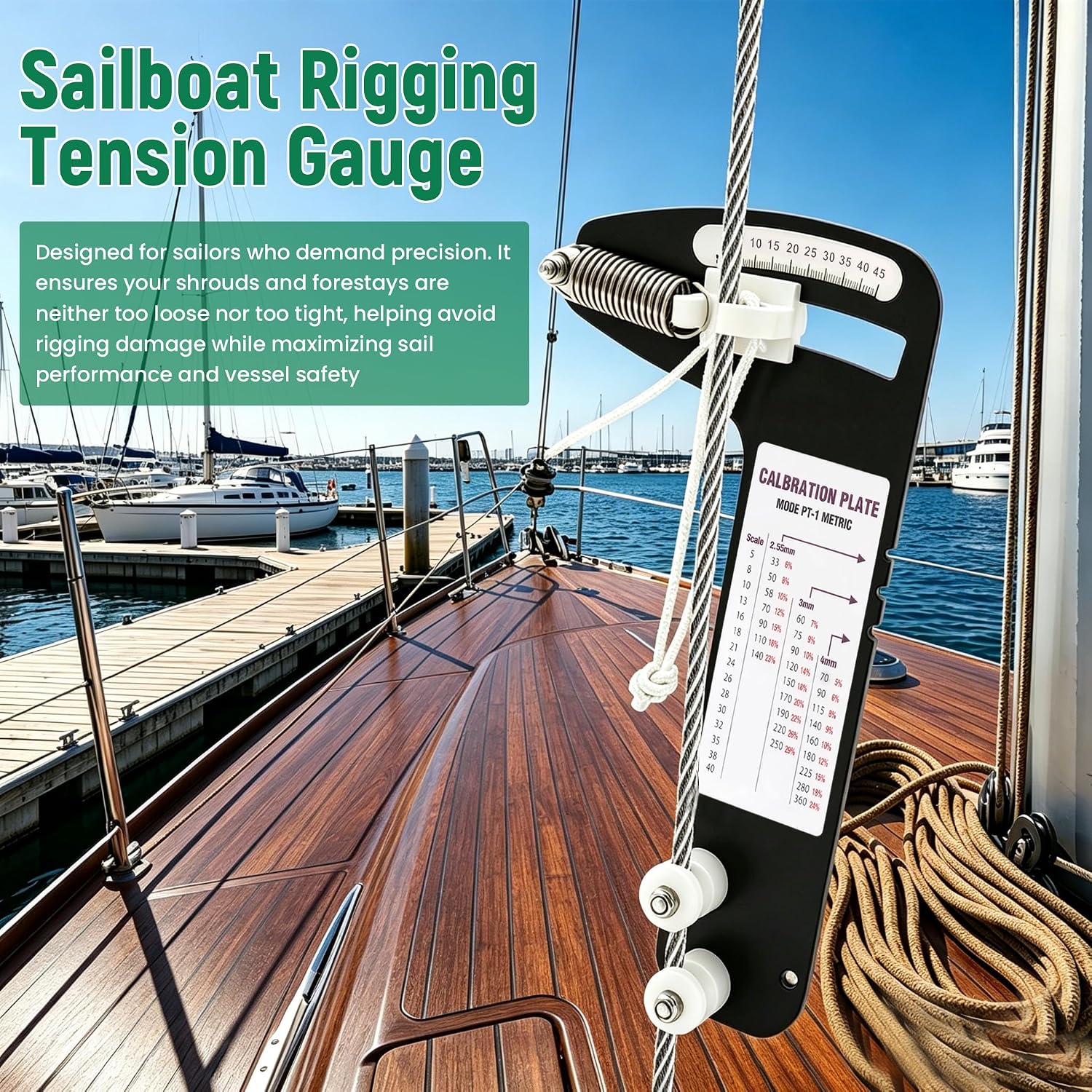 PT-2 Sailboat Rigging Tension Gauge, Professional Hands-Free Force Gauge,for Cable Diameters 3/16, 7/32, 1/4 in, 2000 lbs, for Standing Rigging, Cable Rigs, Forestays