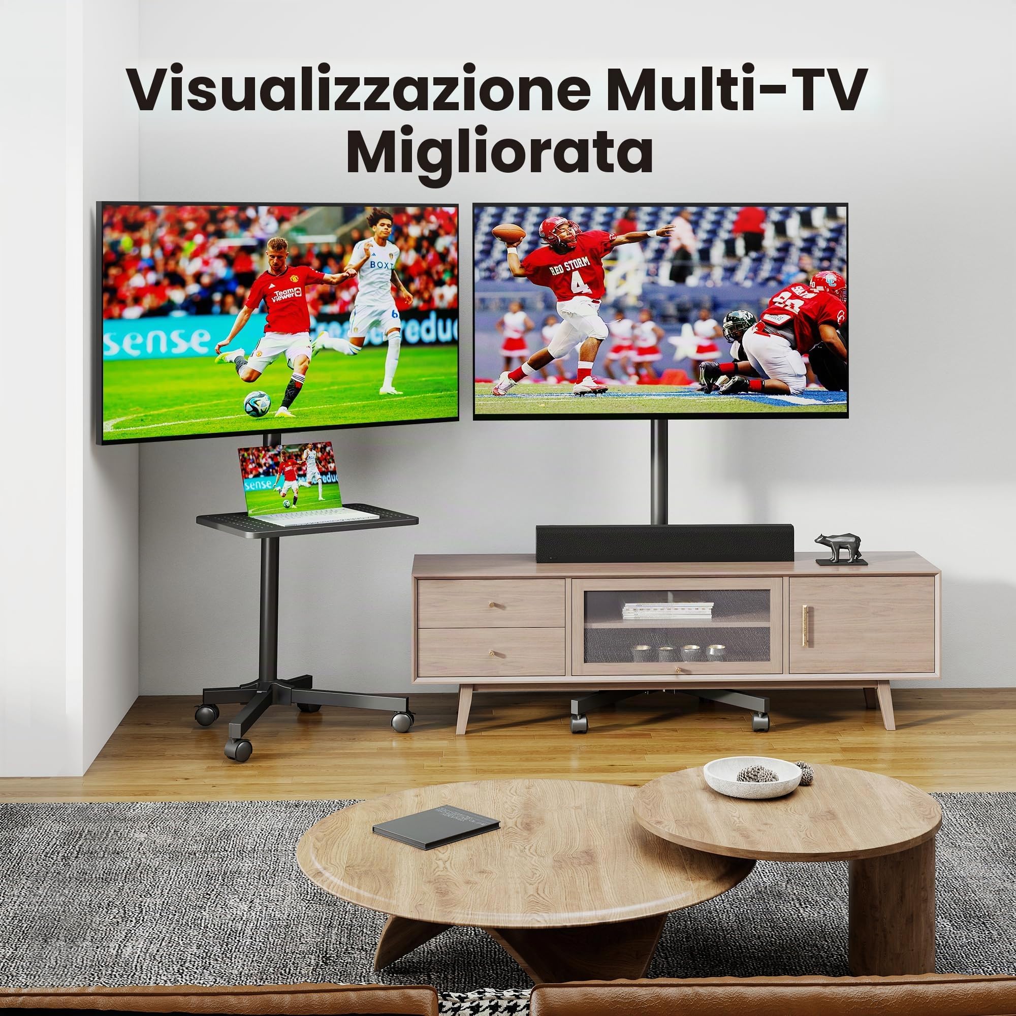 XINLEI Supporto TV mobile su ruote, carrello TV portatile con ripiano per TV a schermo piatto curvo da 21-60" fino a 35 kg, supporto TV alto regolabile in altezza su rotelle, VESA Max 400x400 mm ML55A
