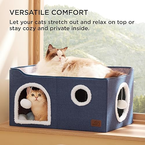 Miniatura 68 de Bedsure Casa para gatos de 2 pisos, condominios para gatos de interior con almohadilla para rascar y colgar bolas esponjosas, muebles pequeños