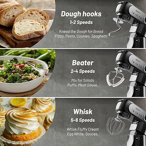 Miniatura 4 de Batidora de pie, 3.5QT+6QT Mezclador eléctrico de cocina de dos cuencos, 600 W 6+P velocidad batidora de alimentos con tazón de acero inoxidable,