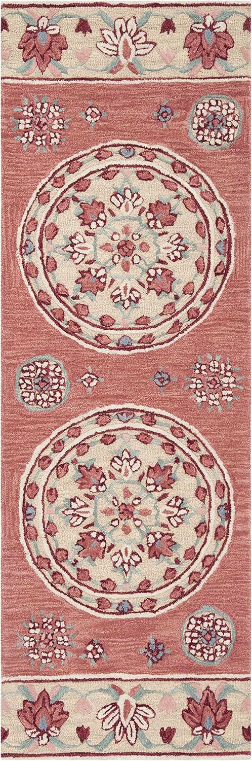 SAFAVIEH Bellagio Collection 2'3" x 7' Red / Beige BLG601Q Handmade Medallion Premium Wool Runner Rug