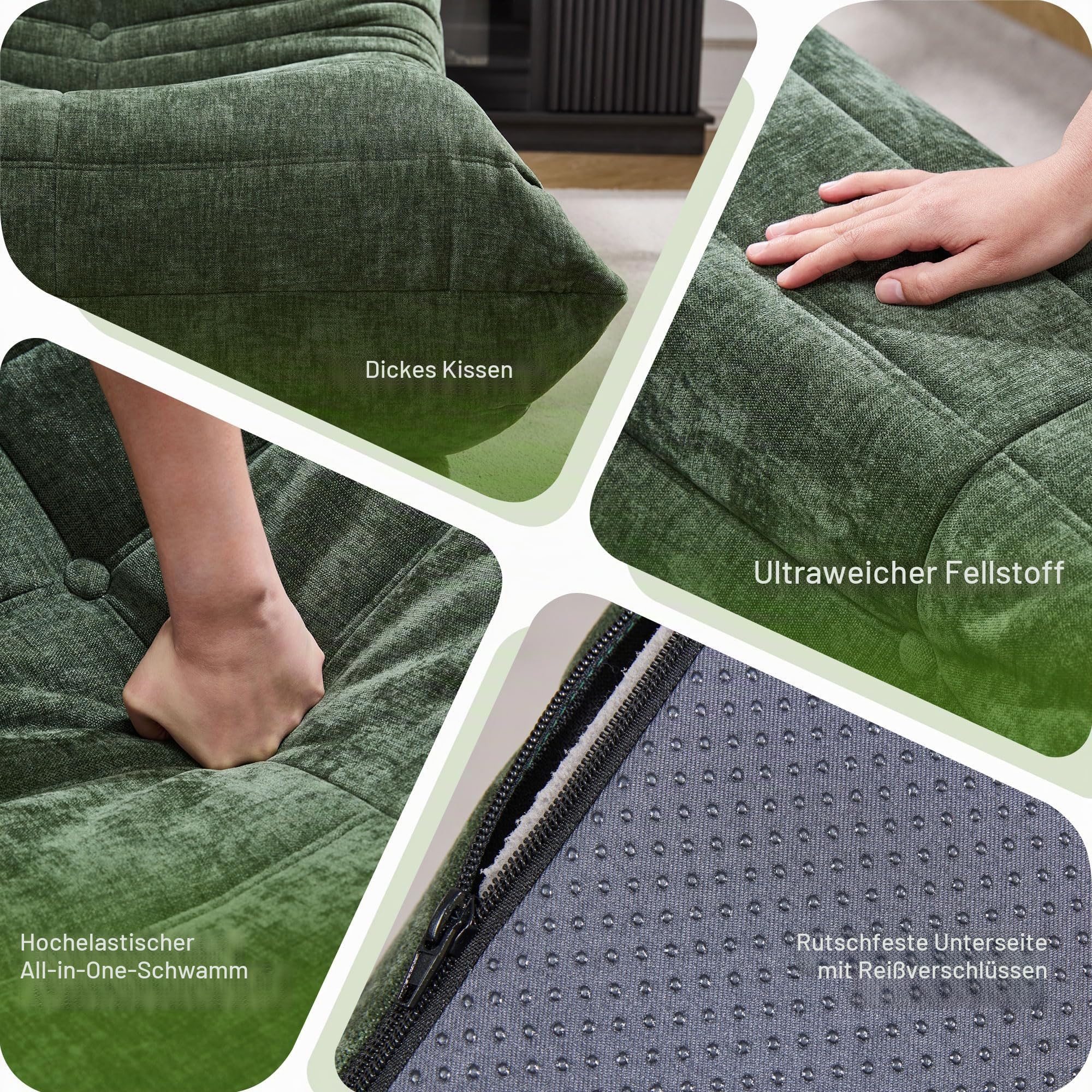Hobestluk Sitzsack für Erwachsene, Memory-Schaum-Füllung, Kunstfell-Bezug, Bodensofa für Wohnzimmer, Schlafzimmer & Büro, Olivgrün, L, Einzel