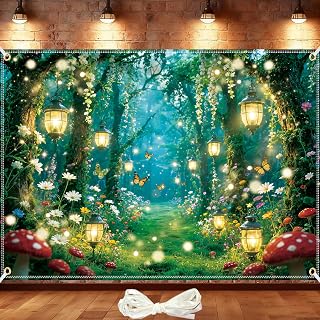 8x6ft Enchanted Forest Backdrop,Fairy Background for Party Photoshoot