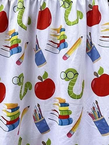 Miniatura 10 de Vestidos de regreso a la escuela para niñas pequeñas manzana, lápices, ratón de biblioteca, autobús escolar, pegamento, telurión, vestidos de arco