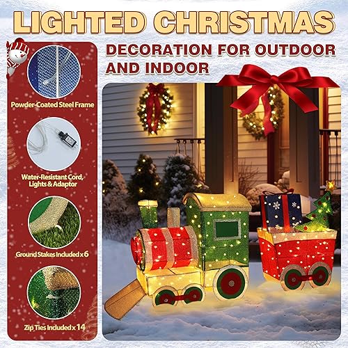 Miniatura 3 de MUPATER Juego de tren de Navidad de 5 pies, decoración de tren de Navidad al aire libre con 170 LED, exhibiciones navideñas para decoración de