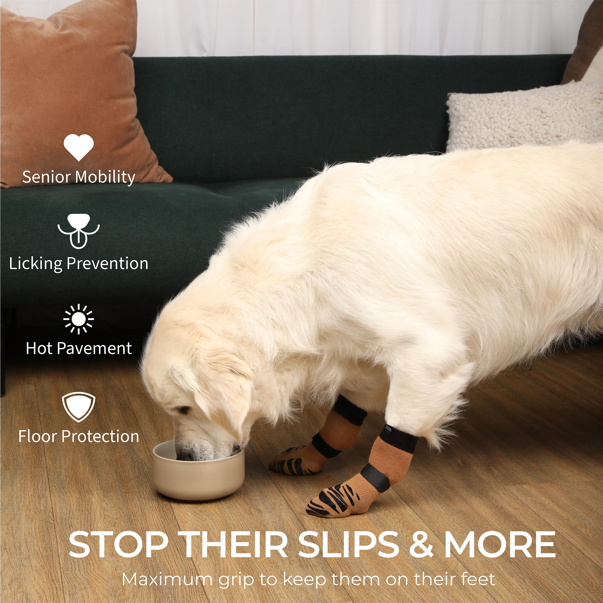 DOK TigerToes Premium Non-Slip Dog Socks for Hardwood Floors, Extra-Thick Grip That Works Even When Twisted, Prevents Licking - Image 2