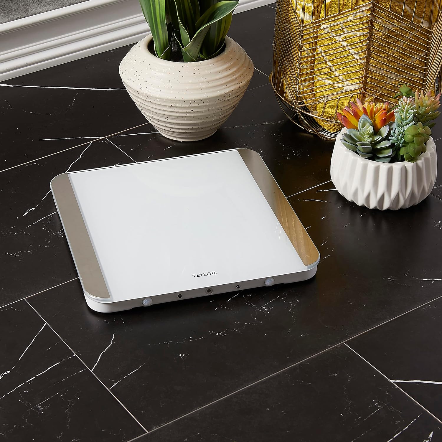 Taylor Glass Digital Bathroom Scale for Body Weight with Motion and Light Sensors, Bright LED Display, 440 lbs, White