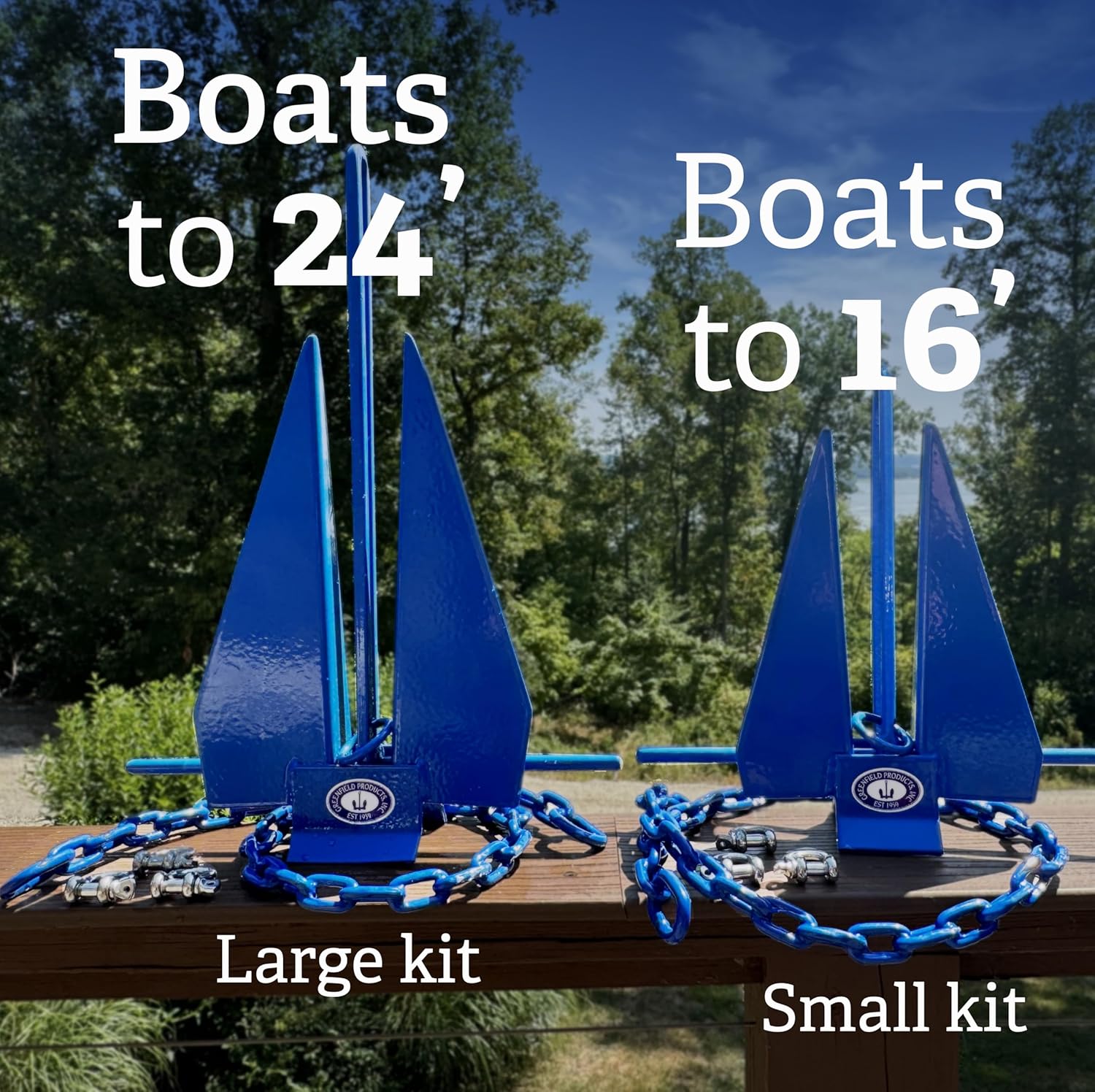 Greenfield Complete Fluke Anchor Kit American-Made, Includes Chain, 200ft Rope & Shackles | Sizes for Boats up to 16' & 24'