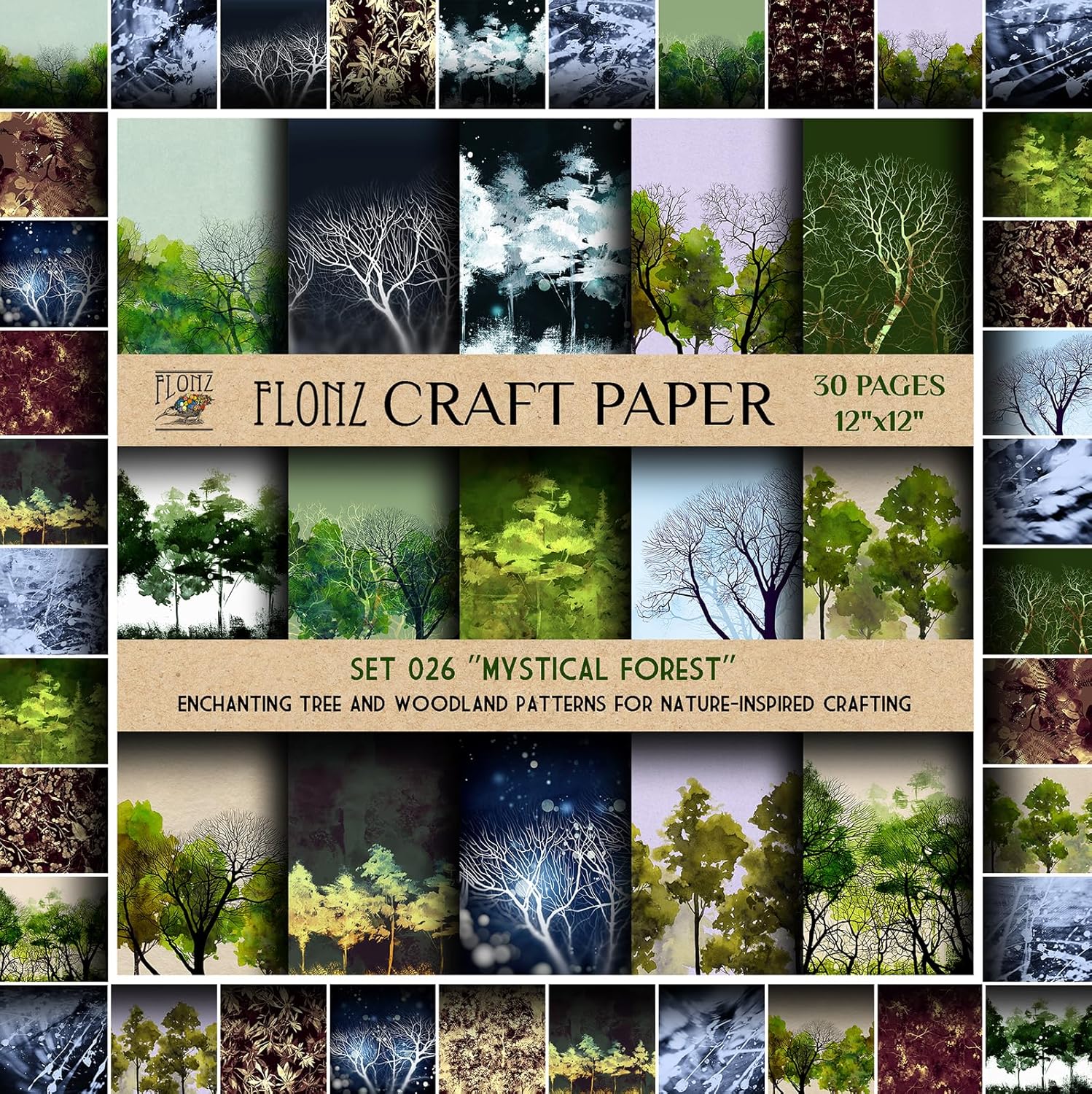 Scrapbook Paper (30 pages 12"x12") Opulent Purple and Gold Florals: Luxurious Patterns for Elegant Craft Creations FLONZ Vintage Styled Double Sided Paper Pad for Craft Cardmaking