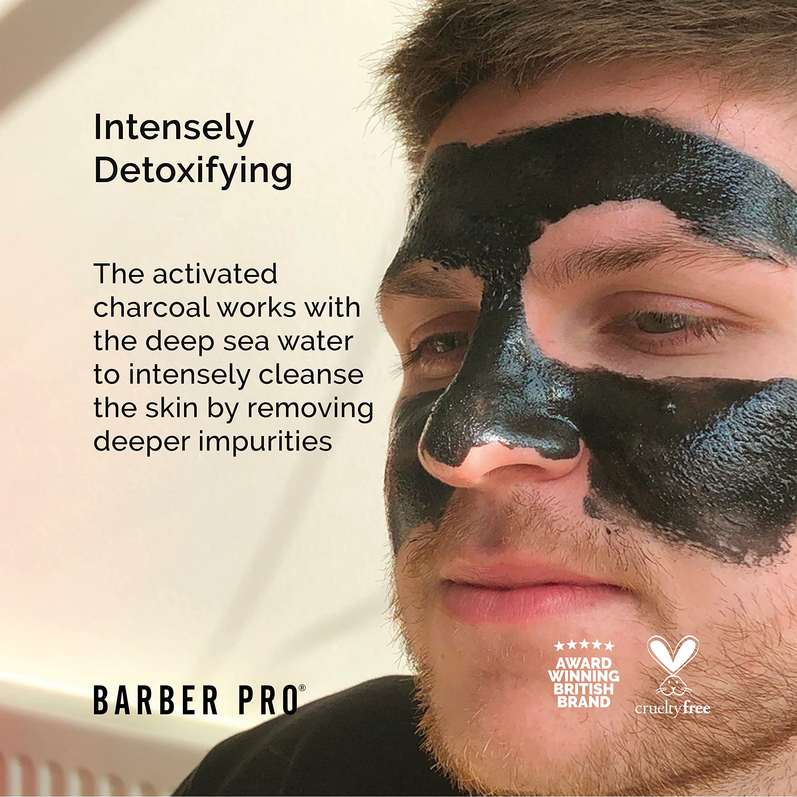 BARBER PRO FACE PUTTY Black Peel Off Mask with Activated Charcoal Detoxifying Unclog Pores Deep Cleansing & Brightening Mens Skincare Multi Award Winning Brand 40ml - Image 2