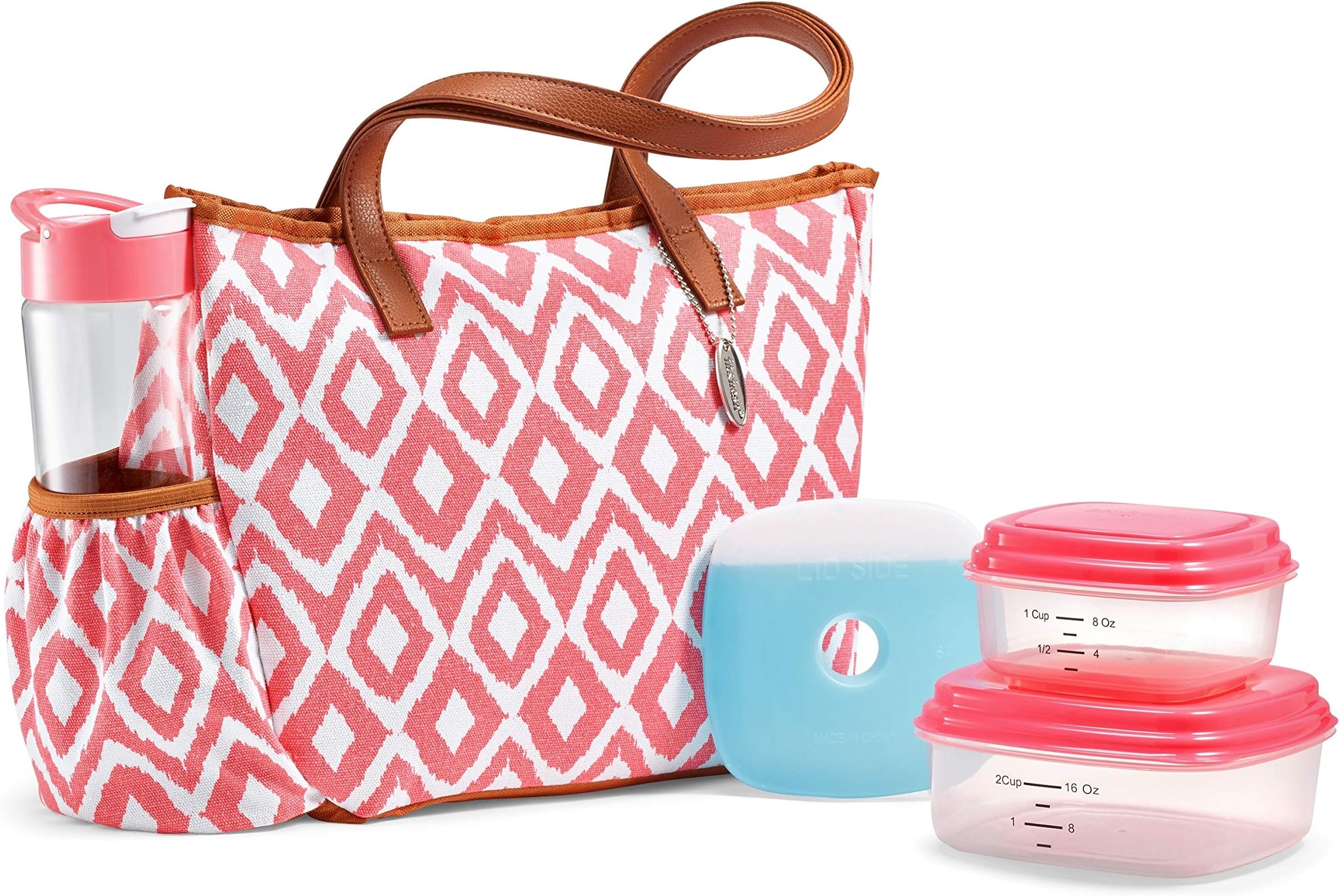 Fit & Fresh Scottsboro Insulated Lunch Bag Kit with BPA-Free Containers and Water Bottle, Coral Painted Diamonds
