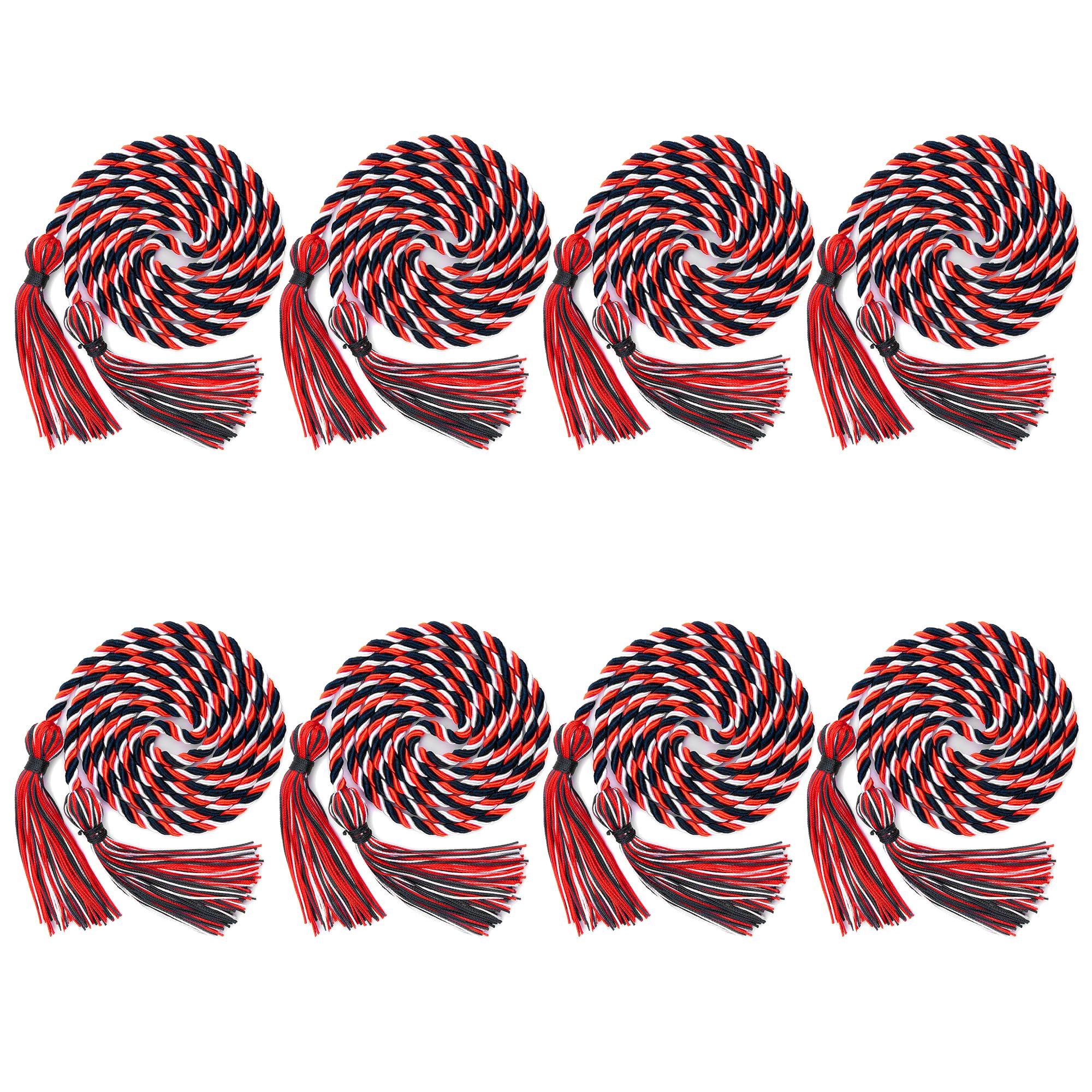 8 Pcs Red Black White Graduation Cords - 67" Long Braided Honor Cords for Graduation Decorations
