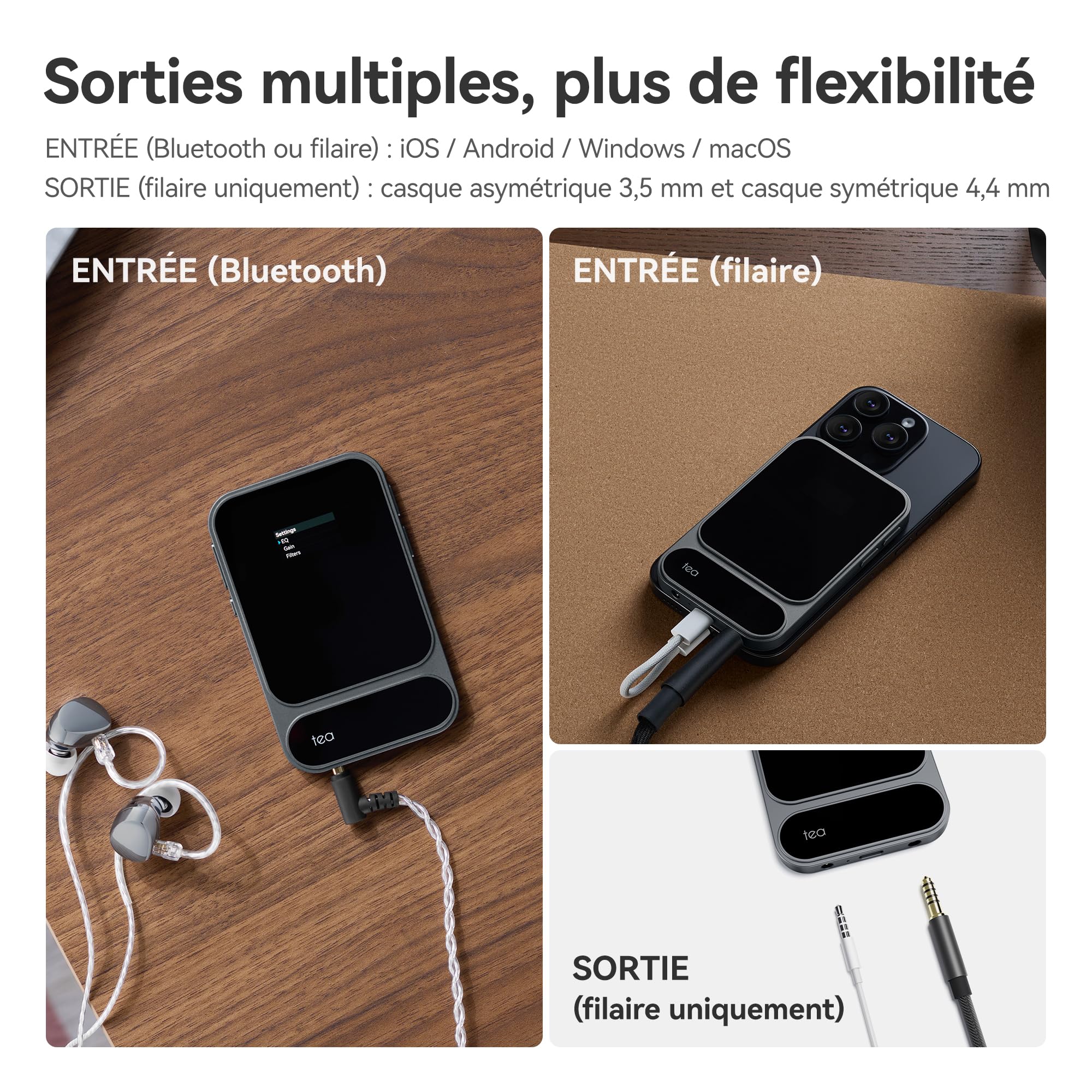 khadas Tea Pro DAC/AMP Hi-Res Portable, Amplificateur Casque Magnétique avec DAC ES9039Q2M, Sorties 3,5mm & 4,4mm, BT5.4, Batterie 2100mAh, Écran 0,95"