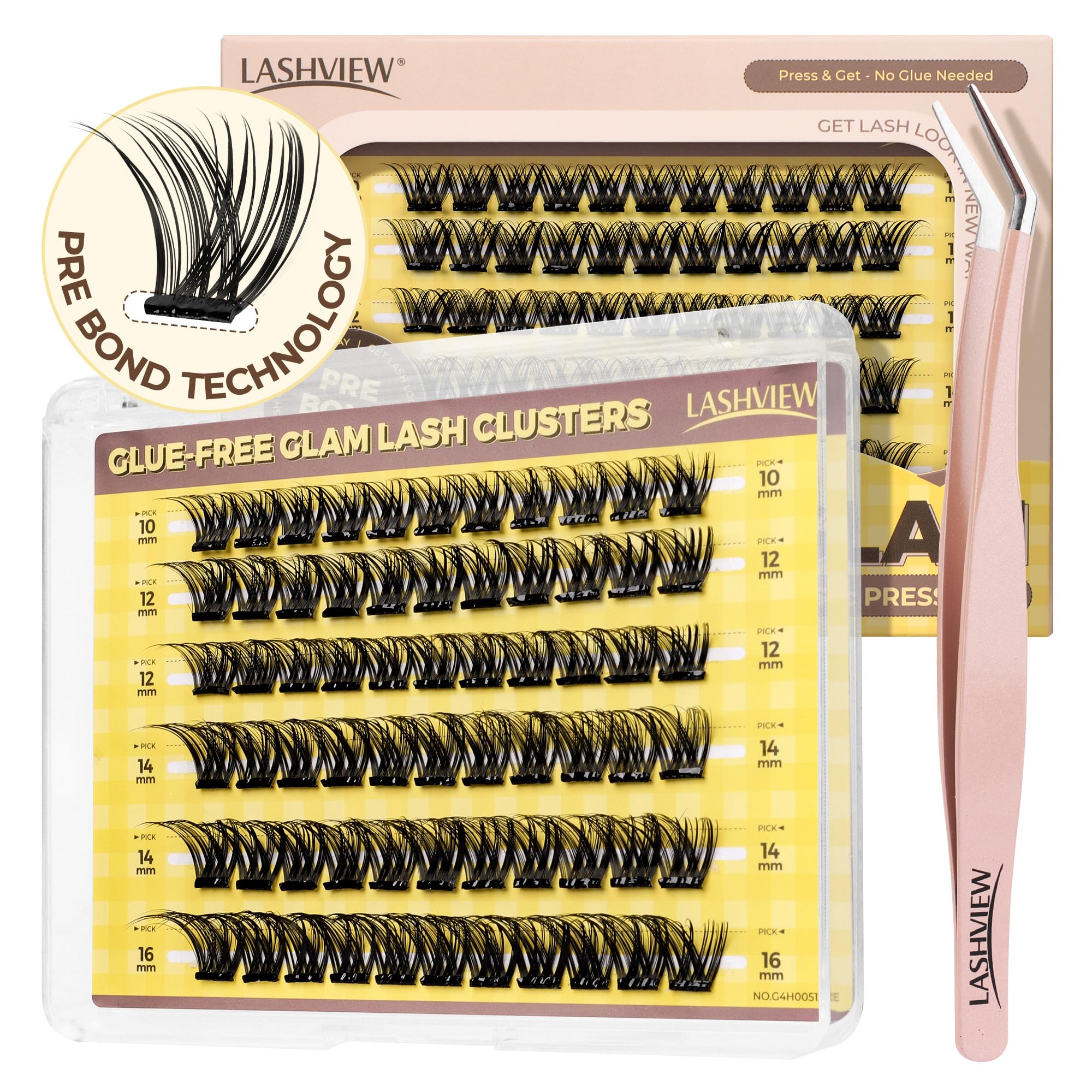 LASHVIEW Self Adhesive Lashes Clusters Eyelashes, 5+ Days Wear Press-on Lashes 10-16mm Individual Lash Extension Kit with Tweezers, No Glue Needed Natural DIY Kit (ZNF23) — view 9