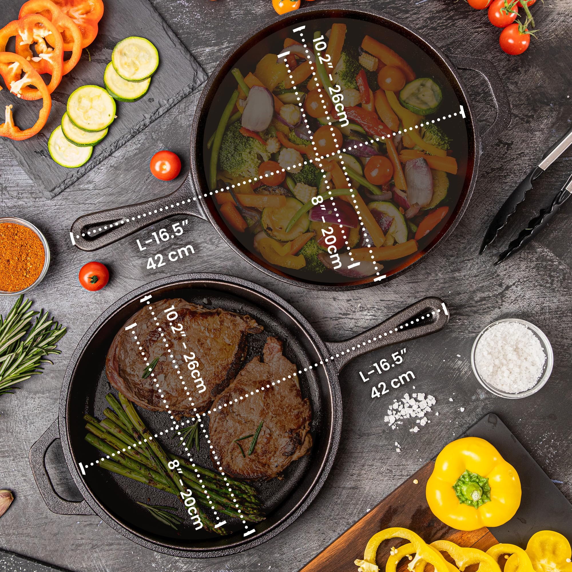 nuovva Faitout pré assaisonné – Poêle à frire en fonte – Couvercle de poêle 2 en 1 – Cocotte de 3,2 L, poêle de 26 cm
