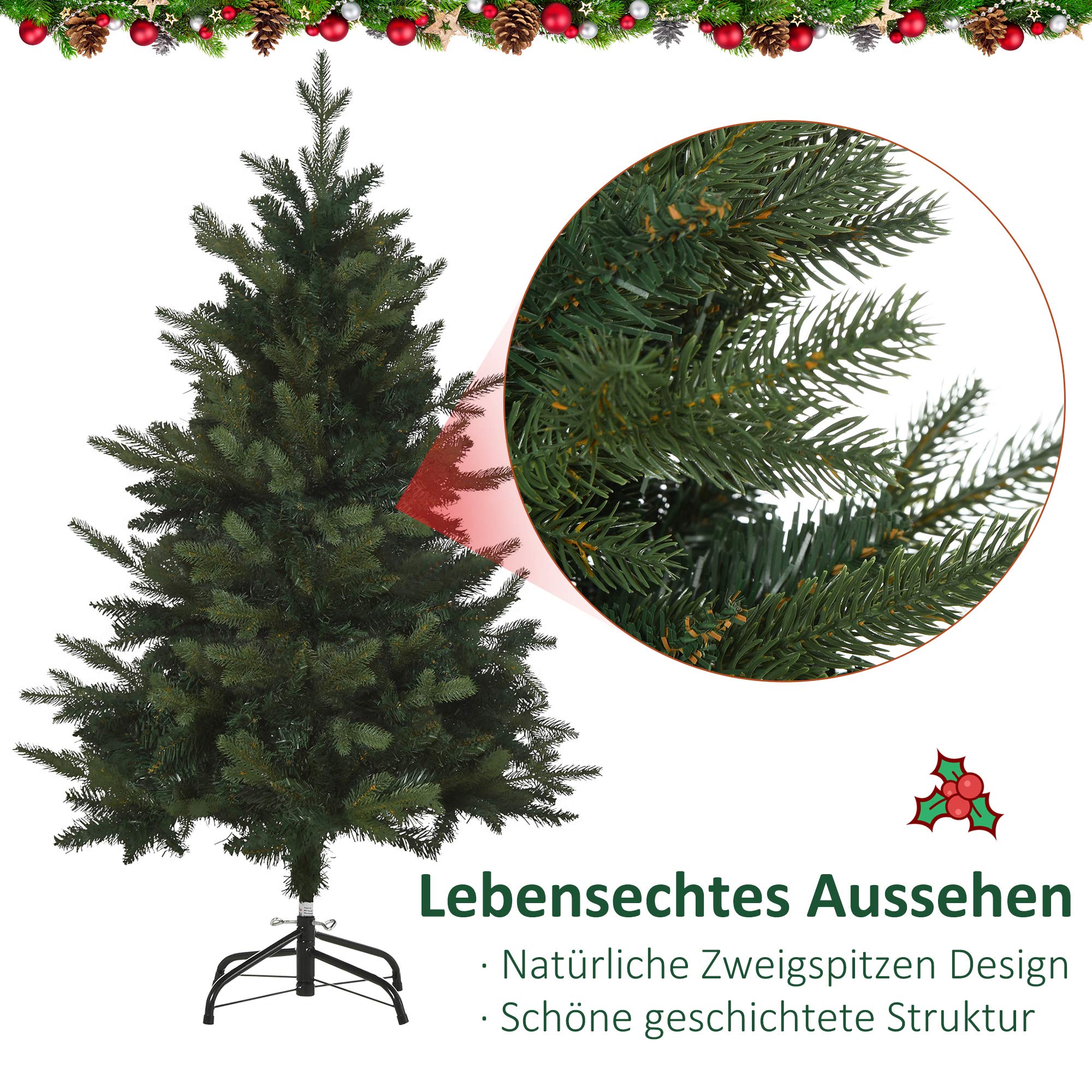 HOMCOM Künstlicher Weihnachtsbaum 120 cm mit 657 Spitzen Metallständer