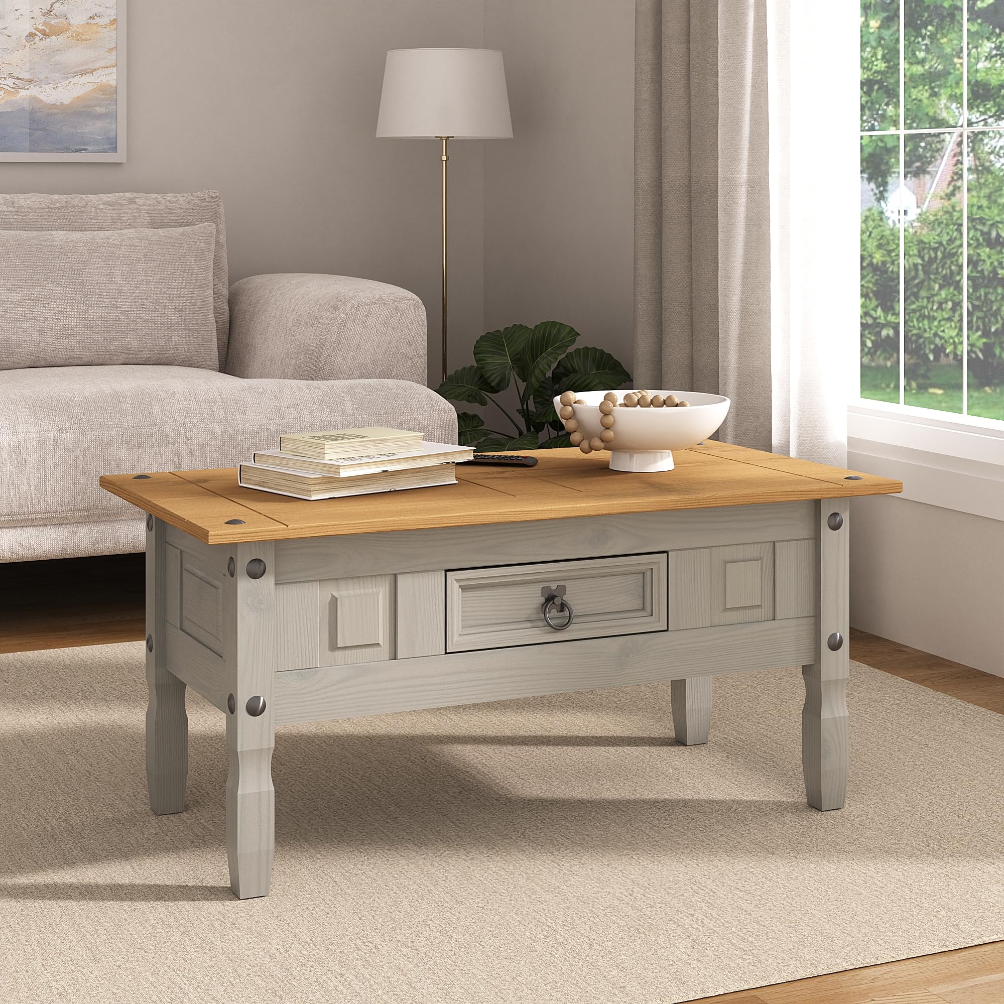 Corona Grey Coffee Table 1 Drawer Solid Mexican Pine Wood
