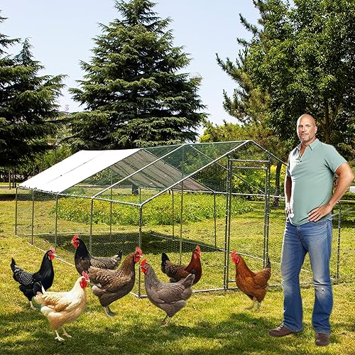 Gallinero de metal grande, corral de pollo, alambre galvanizado, gallinero, conejos, jaulas de pato con cubierta impermeable y anti-ultravioleta