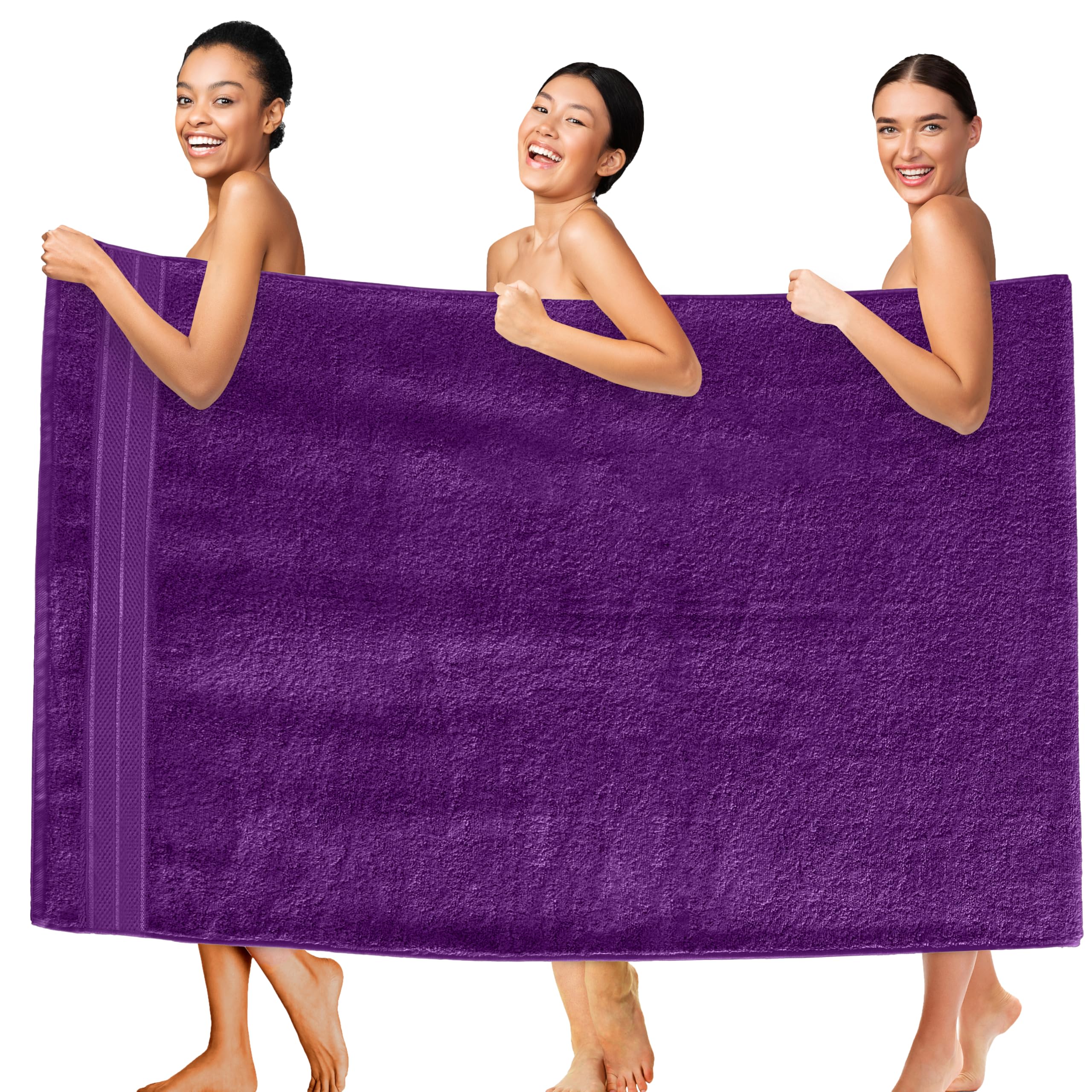 Elegant Comfort Three Line Popcorn Extra Large Luxury Bath Towel - 40" x 80" inch, Premium Hotel Spa Quality 1 Piece Oversized Bath Sheet 100% Turkish Cotton Super Soft Highly Absorbent, Purple
