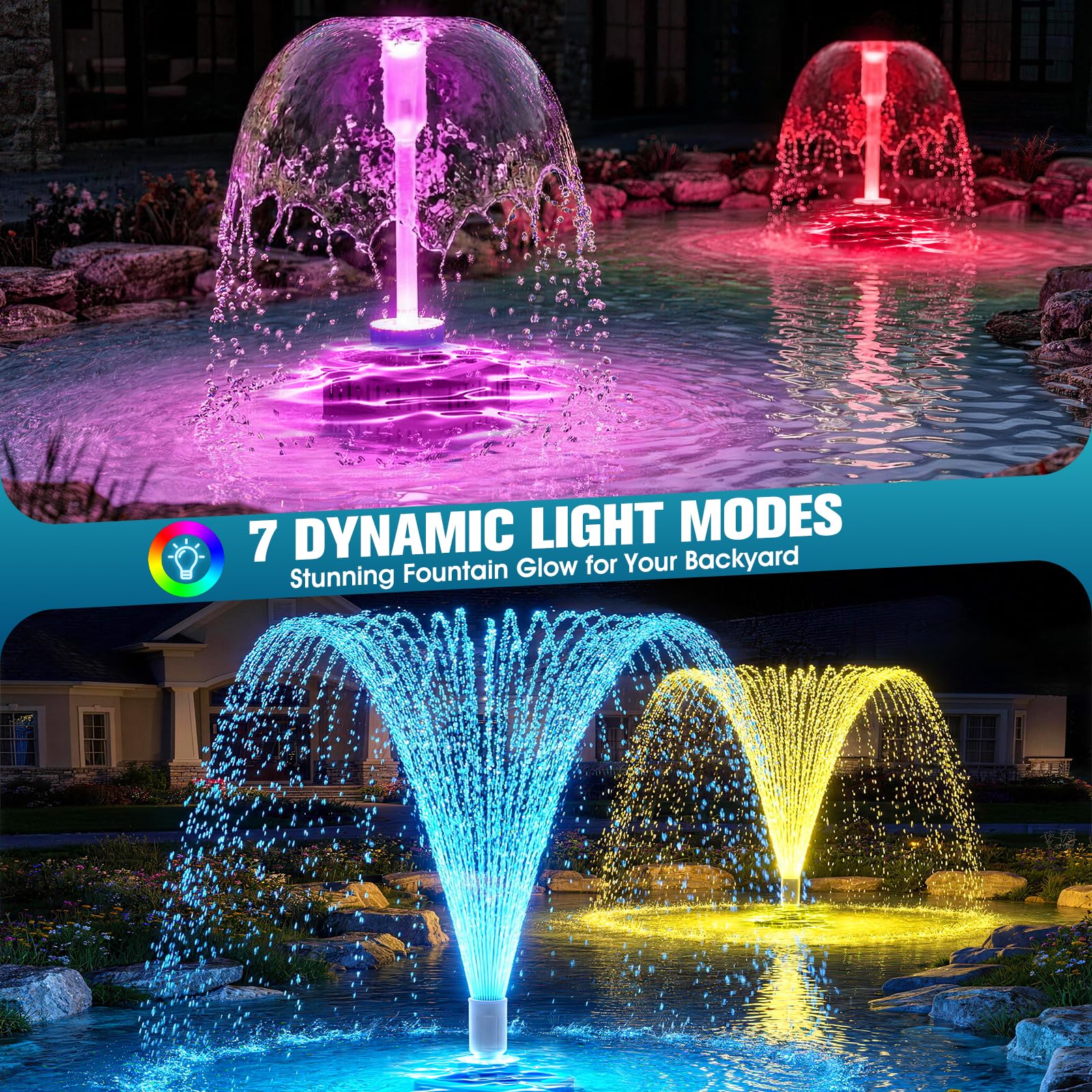 Tauchwasserpumpe mit bunten LEDs für Außenteiche, Teichfilter mit Pumpe, Tauchwasserpumpe für Springbrunnen, Blau