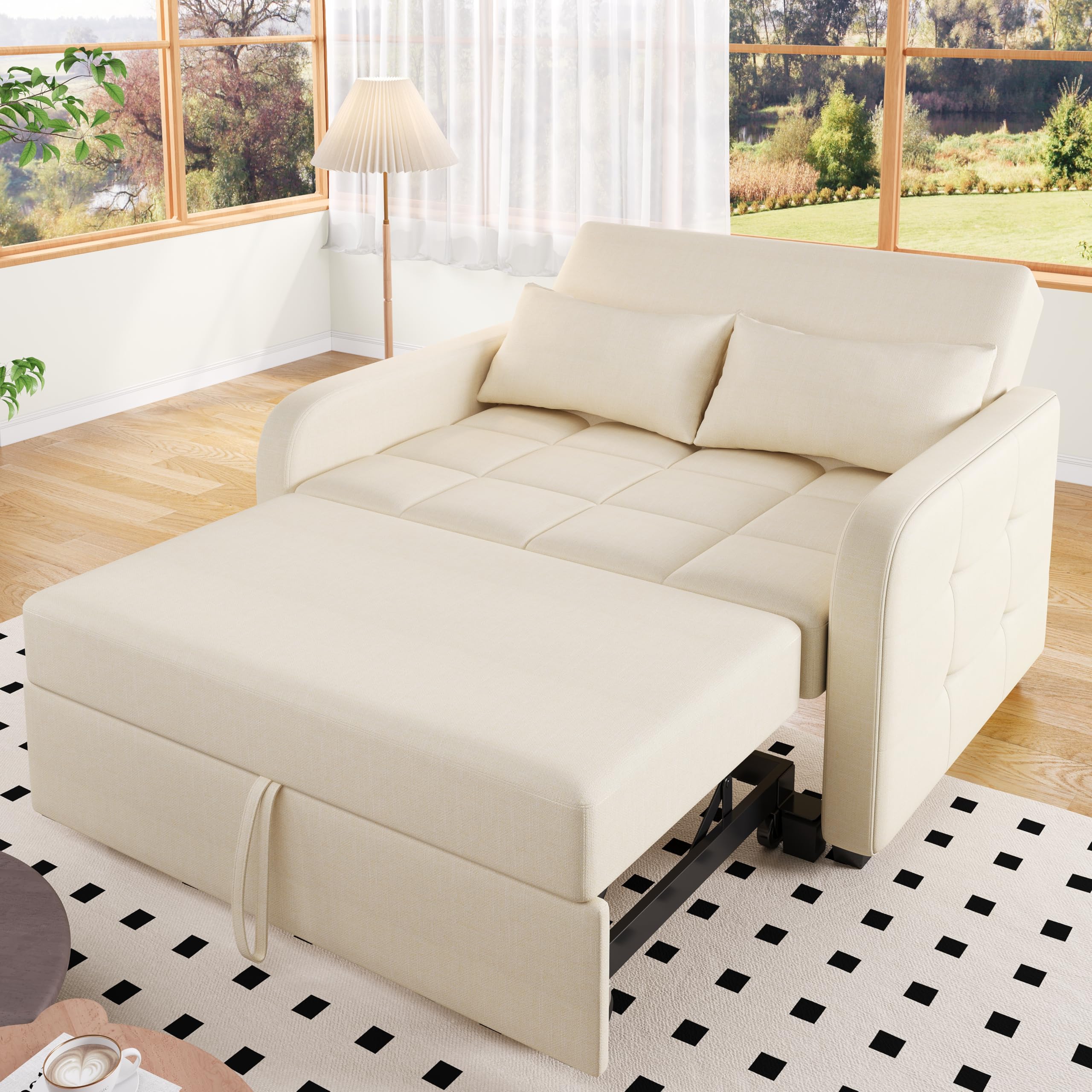 Dolamaní Sofá cama plegable con dormir y cajón, 2 plazas, 127 x 75 cm, extensible a 127 x 125 cm (beige)
