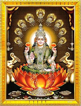 zig zag Rectangular Goddess Dhana Lakshmi Devi Maa Photo Frame Wall Table Size Medium  7x9 inches, Acrylic Glass Golden