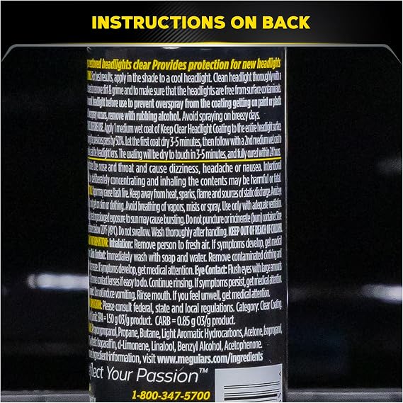 Meguiar's Keep Clear Headlight Coating, Maintain Like-New Clarity of Your Headlights with an Easy-to-Use Formula and UV Protection that Lasts All Year Long, 4 Ounce Aerosol