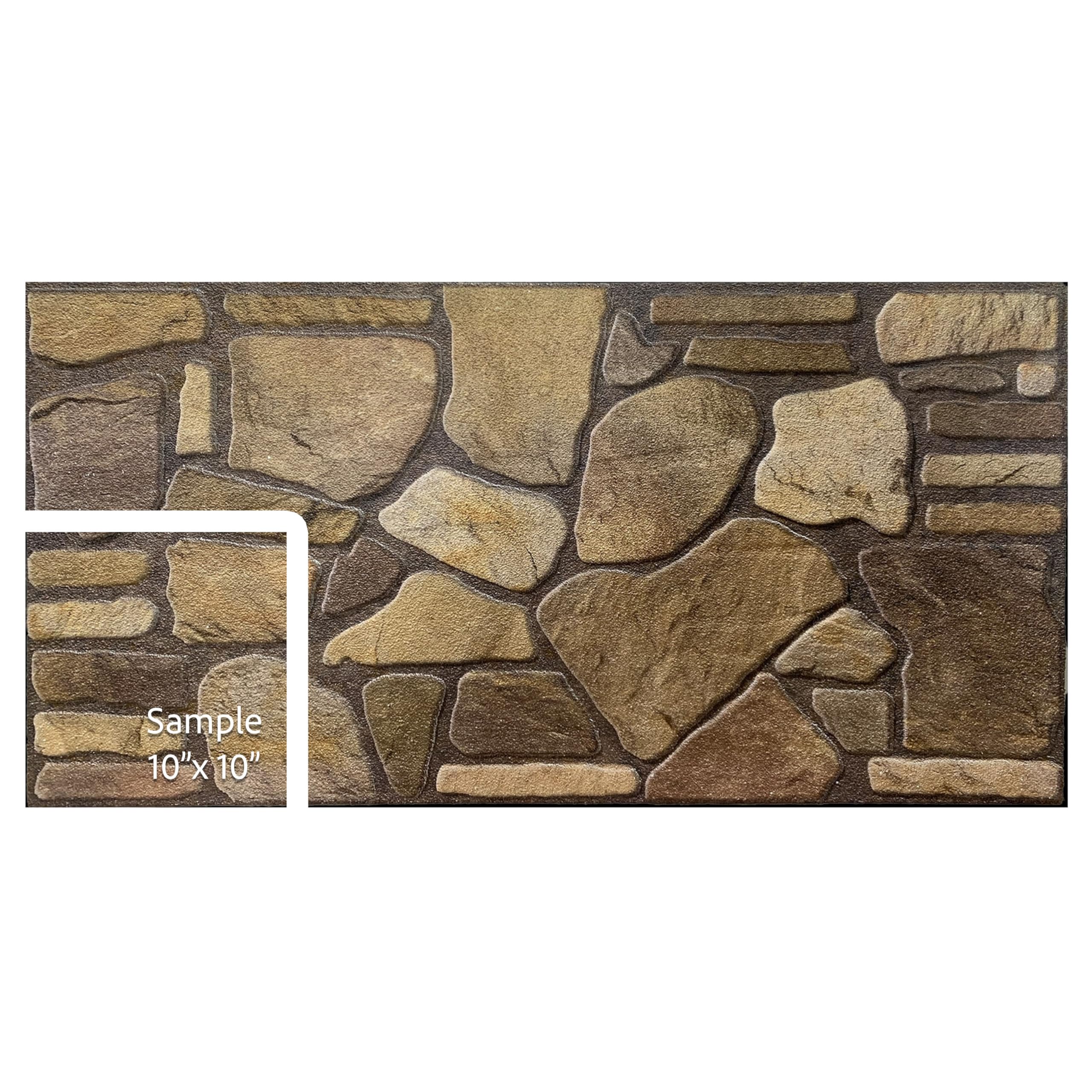 Dundee Deco 3D Wall Panels - Cladding Brown Hazel Gold Stone Look Wall Paneling, Styrofoam Facing for Interior and Exterior Applications, DIY, Sample, Size 10 x 10 in.