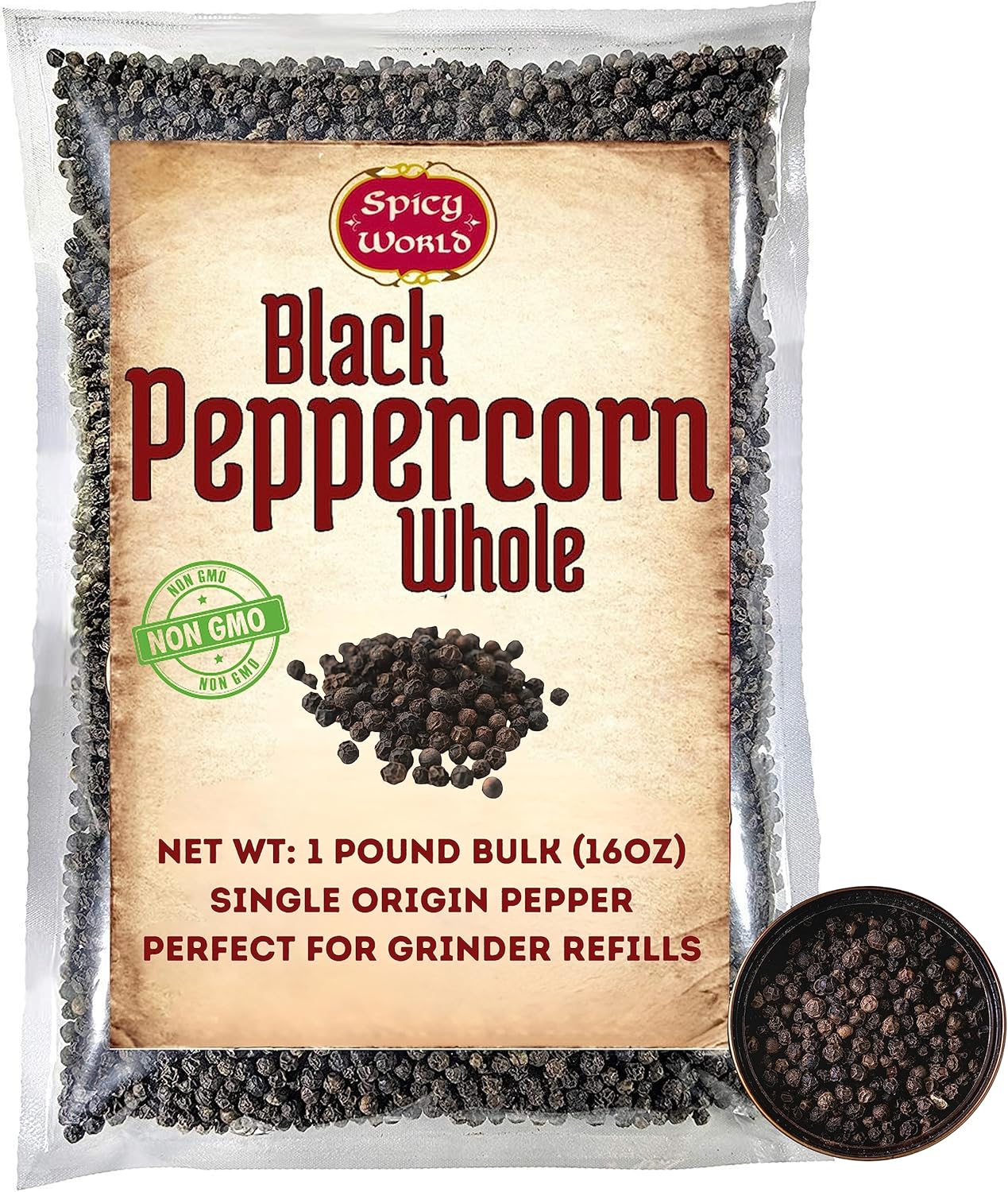 Spicy World Peppercorn (Whole)Black Tellicherry, 16 oz bag Amazon.ca