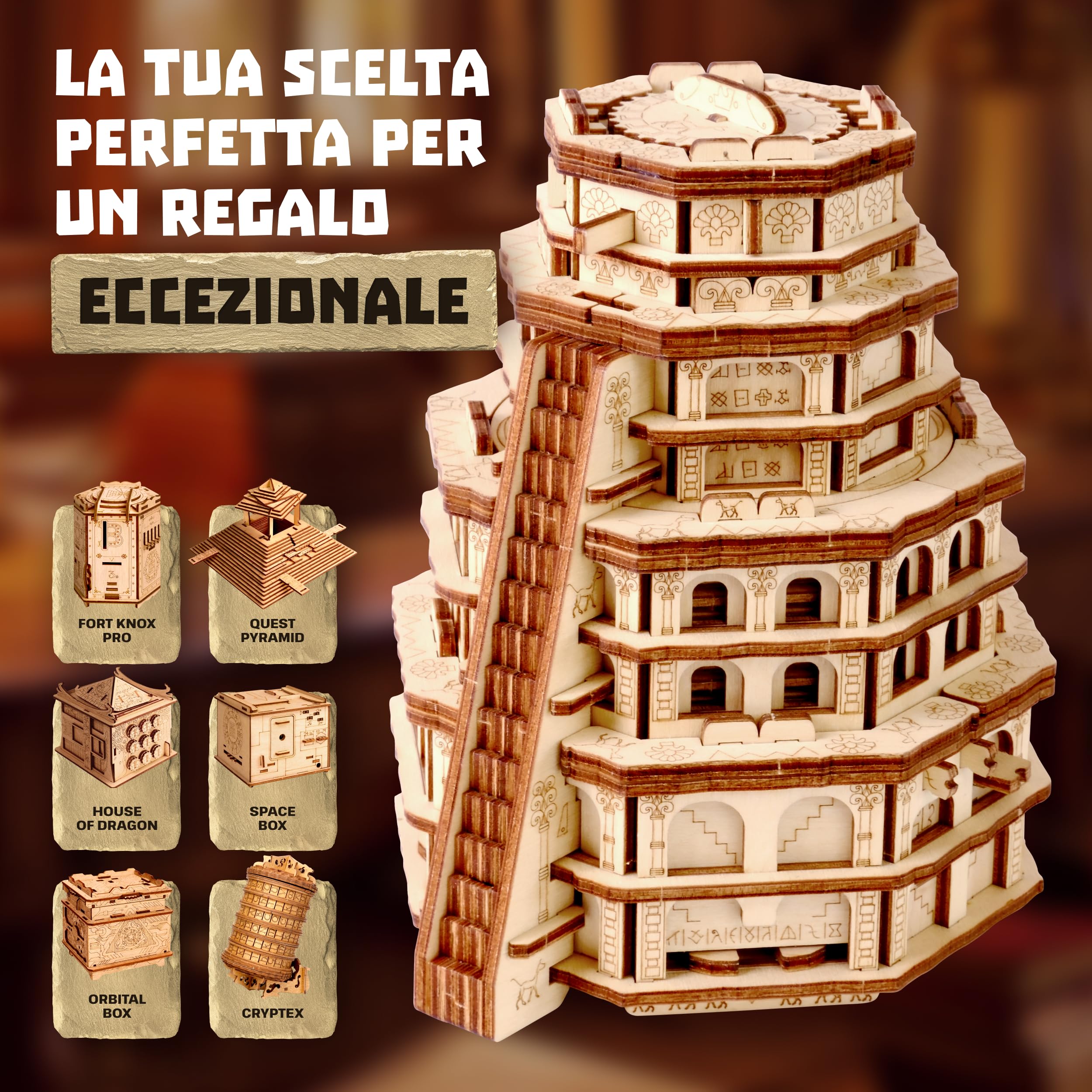 ESC WELT Quest Tower - Jeu de Puzzle Évasion 3D - Casse-tête Cérébral pour Adultes & Adolescents - Jeu d'Évasion Écologique en Bois - Jeu de Réflexion avec Compartiment Caché - Jeux de Société Puzzle