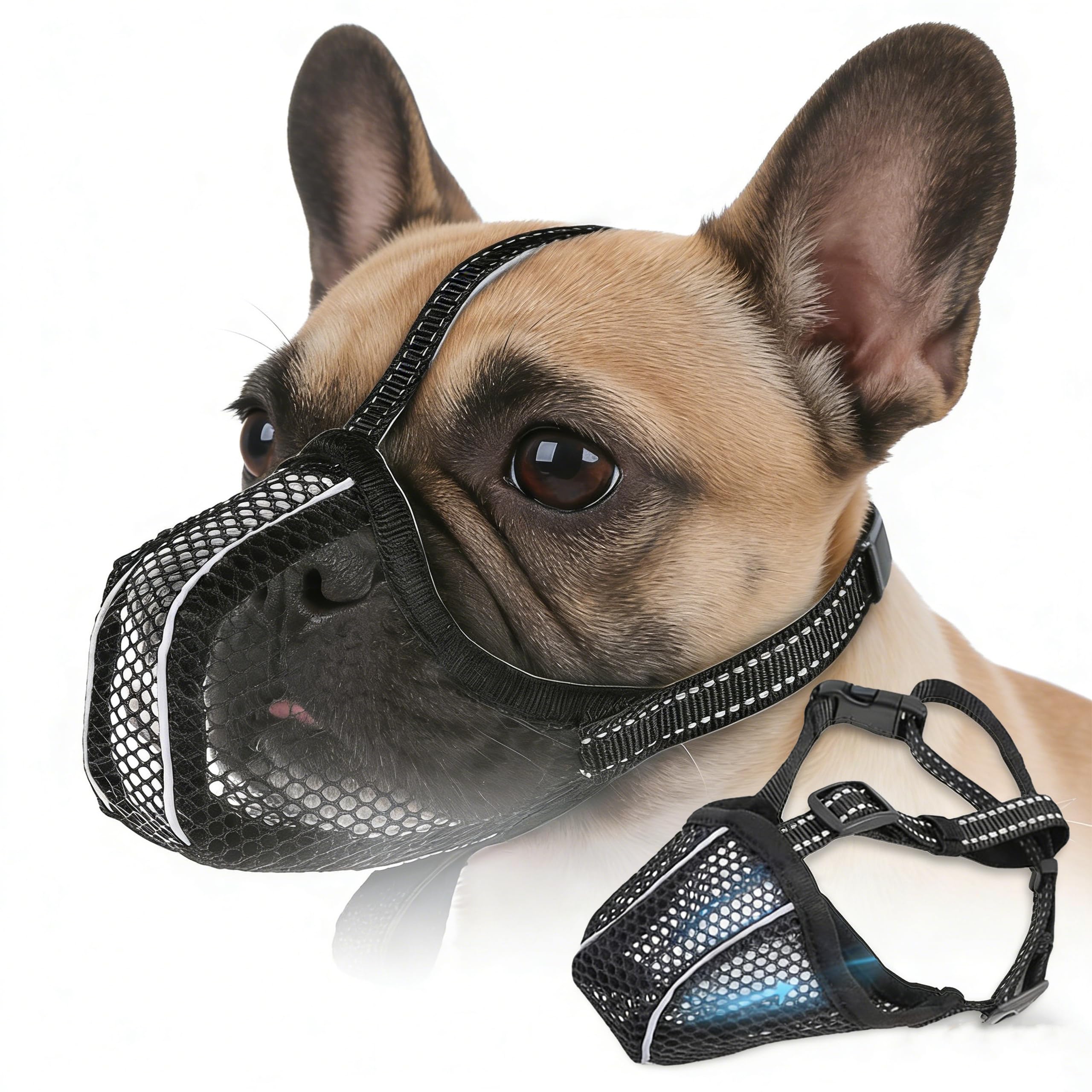 Muselière pour Chien, Respirante, réglable, Anti-Fress, réfléchissante, Protection légère, pour Chiens de Petite, Moyenne et Grande Taille, Panier de Dentition, en Maille, Noire, Taille (S)
