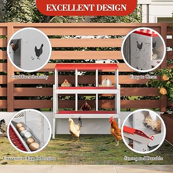Metal Nesting Boxes for Chickens - 6 Compartments Chicken Roosting Boxes, Chicken Coop Nest Box with Legs, Perch & Lid - Versatile Wall Mount or Free Standing for Backyard Flock, Homestead, Small Farm