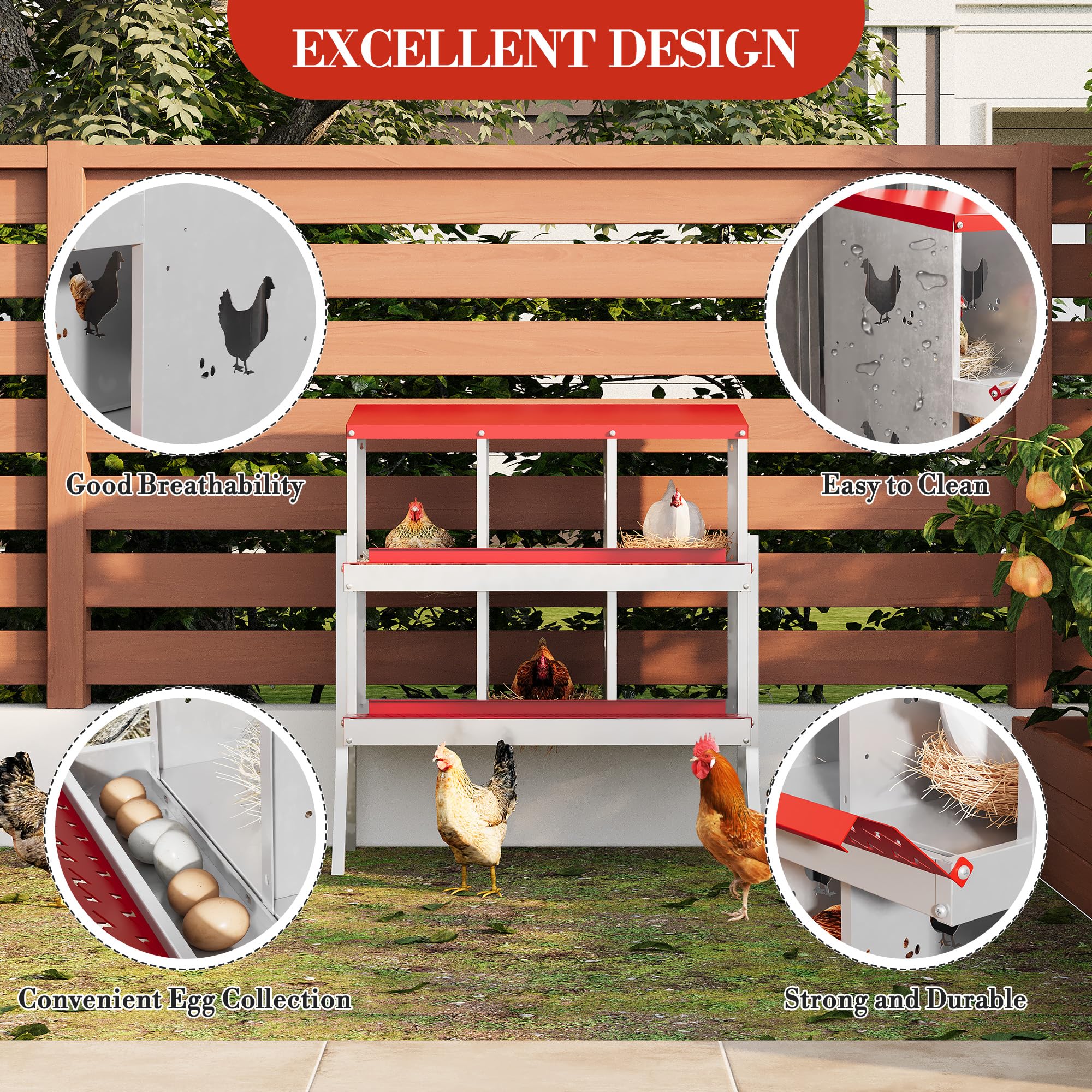 Pondeuses 6 Cases avec Plateau Collecteur et Grille de Ventilation. Nid Abrollnest pour Montage Mural. 81x43x90cm, Facile à Nettoyer, Vert