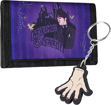 Wednesday Wallet and Thing Keyring Set for Girls and Teenagers - Card Slots ID Pocket Trifold Wallet - Gifts for Girls