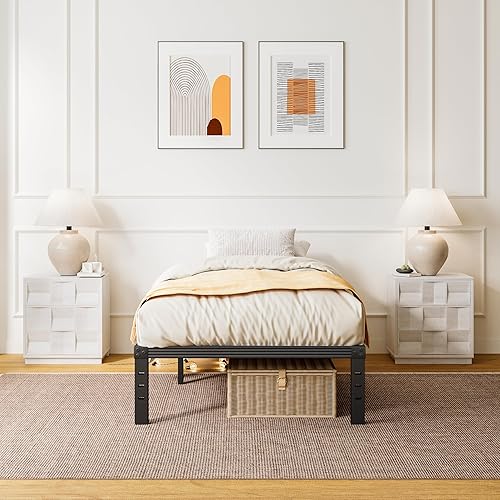 Miniatura 8 de ZIYOO Base de cama individual con listones de acero resistente, marco de cama de plataforma de 14 pulgadas, diseño antideslizante, no necesita