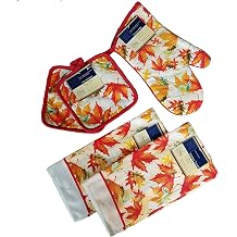 Home Collection 5 Piece Kitchen Linen Set Fall Leaves Theme! Includes 1 Oven Mitt, 2 Pot Holders and 2 Dish Towels