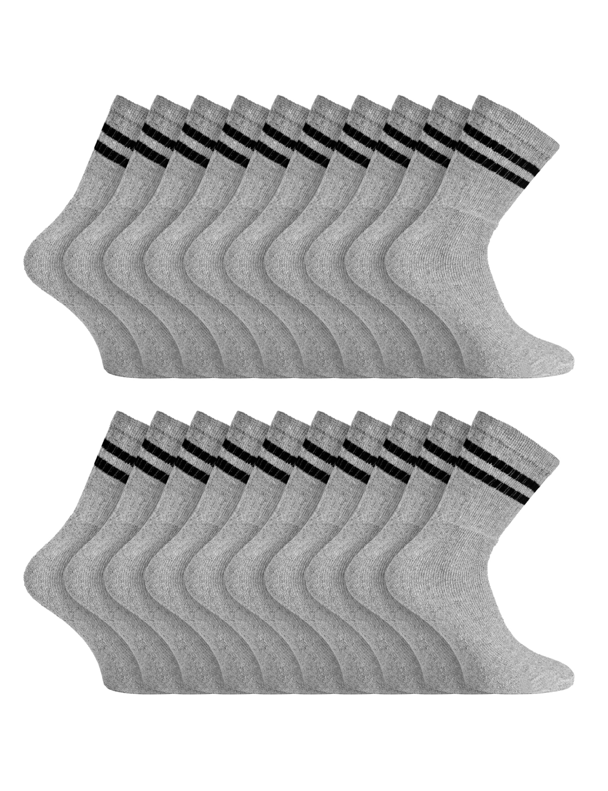 Basic Treasure 20 Paar Tennissocken Herren & Damen 43-46, Sportsocken Baumwolle, Atmungsaktive Tennis Crew Socken, Grau