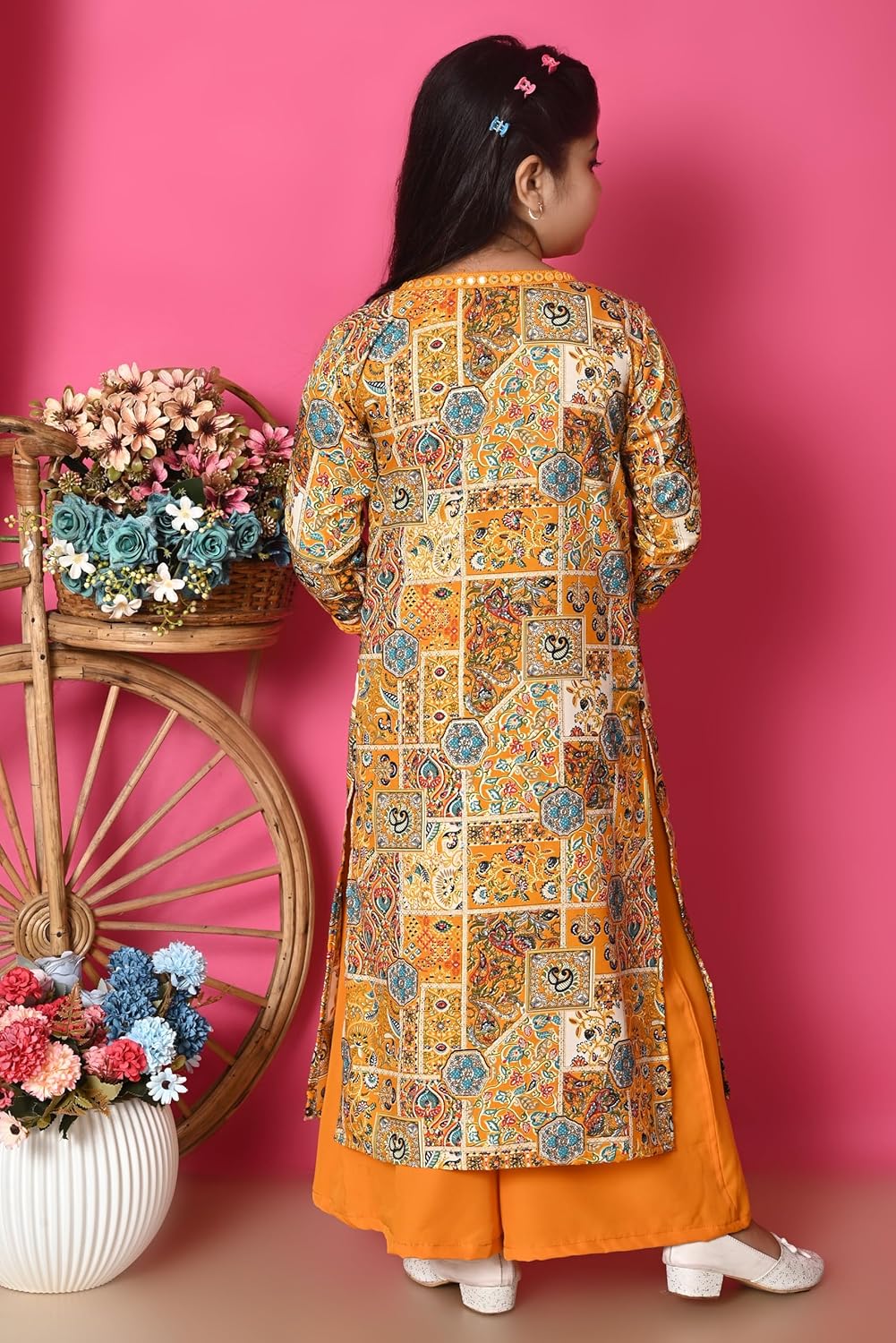 SPAMitude – Girls Self Designed Premium Cotton Blend Top Pant Jacket | 3pcs Party Dress for Girls I V Neck Stylish Sleeve Design Dress for Birthday Girl