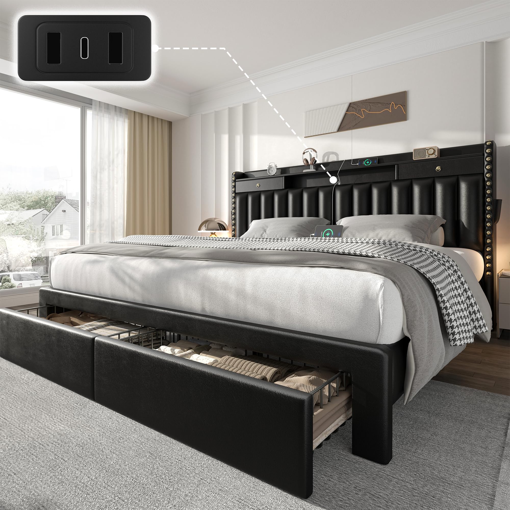 CypBed King Size Bed Frame with Headboard
