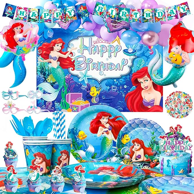 Little Mermaid Party Supplies,185pcs My Little Mermaid Party