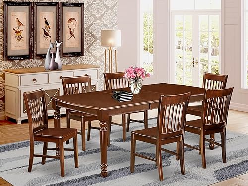 Miniatura 2 de East West Furniture DONO7-MAH-W Juego de mesa de comedor de 7 piezas consta de una mesa rectangular de madera con hoja de mariposa y 6 sillas de